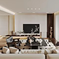 Modern Living And Dining Room Interior Design With Sofa Coffee Table TV And Wooden Accents