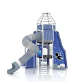 Outdoor Rocket Themed Playground Equipment With Slide Blue Gray Climbing Structure 3d model