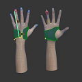 Human Hand Models with Wrist Support Devices and Metal Braces on Index Finger and Thumb