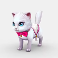 Cute White Cat With Pink Bow Tie And White Harness Featuring Bell