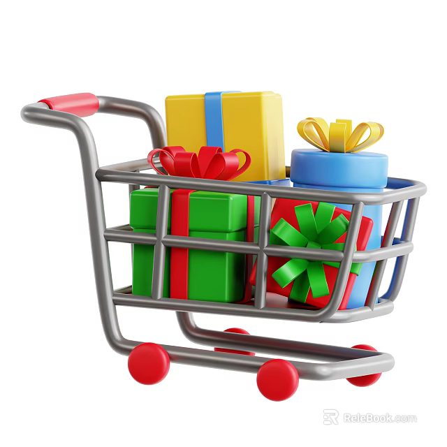 Gift Box Ornament Decoration Set in Shopping Cart with Colorful Bows and Various Colors 3d model 