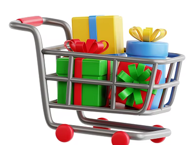 Gift Box Ornament Decoration Set in Shopping Cart with Colorful Bows and Various Colors 3d model