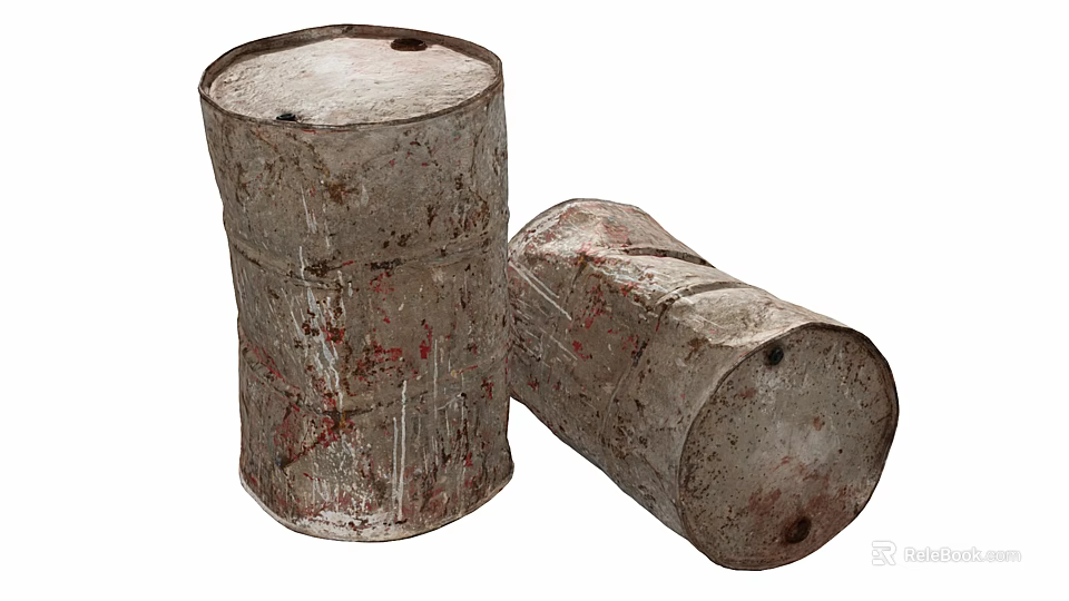 Old Rusty Metal Drums With Worn Surface And Red Stains As Industrial Equipment 3d model 