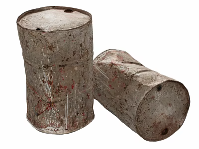 Old Rusty Metal Drums With Worn Surface And Red Stains As Industrial Equipment 3d model