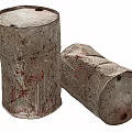 Old Rusty Metal Drums With Worn Surface And Red Stains As Industrial Equipment