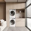 Cozy Home Balcony with Washer Dryer Set and Wooden Cabinets