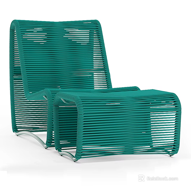 Green Woven Modern Lounge Chair with Matching Ottoman for Outdoor Relaxation 3d model 