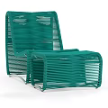 Green Woven Modern Lounge Chair with Matching Ottoman for Outdoor Relaxation