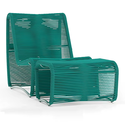 Green Woven Modern Lounge Chair with Matching Ottoman for Outdoor Relaxation 3d model