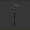Detailed Fantasy Axe With Ornate Metal Head And Red Wooden Handle