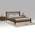 Wooden Double Bed with Bedside Tables Lamp Vase and Rug with Books
