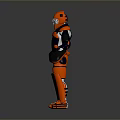 Game And Movie Character With Orange And Dark Blue Armor Helmet And 3D Model Design