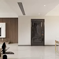 Modern Open Living and Dining Room With Wood Accents TV Wall White Tiles Pendant Lights