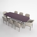 Modern Dark Purple Rectangular Dining Table Set With Light Beige Chairs 3d model