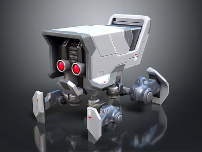 3D Designed Mechanical Robot Character Featuring Red Eyes and Multiple Metallic Legs 3d model