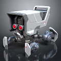 3D Designed Mechanical Robot Character Featuring Red Eyes and Multiple Metallic Legs