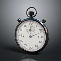 Classic Metal Stopwatch with White Dial Black Numbers and Hands on Gray Reflective Surface