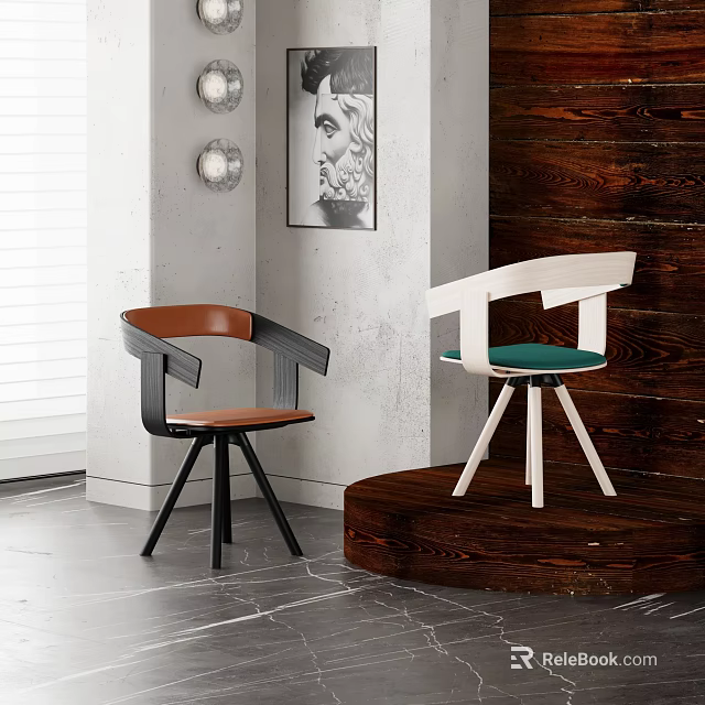 Modern Dining Chairs With Brown Leather White Frame And Green Seat Design 3d model 