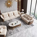 Elegant Beige Sofa Coffee Table Set With Gold Accents In Modern Living Room