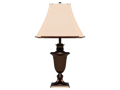 Classic Table Lamp With Beige Lampshade And Dark Brown Column Shaped Base 3d model