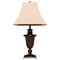 Classic Table Lamp With Beige Lampshade And Dark Brown Column Shaped Base