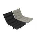 Modern Lounge Chair With Black Leather And Light Gray Fabric Upholstery And Wooden Base