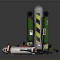 Industrial Gas Cylinders Featuring Green Tanks Gray Warning Column And Hoses
