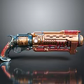 Steampunk Style Pistol With Copper Blue Red Accents And Mechanical Details