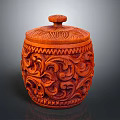 Intricately Carved Wooden Decorative Ornament With Swirl Patterns And Lid Design