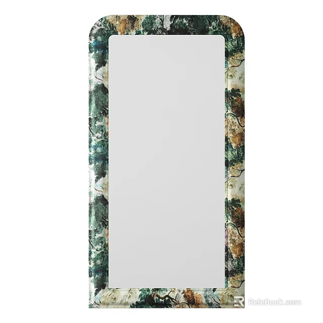 Decorative Wall Mirror With Green Brown Pattern Frame And Natural Design Elements 3d model