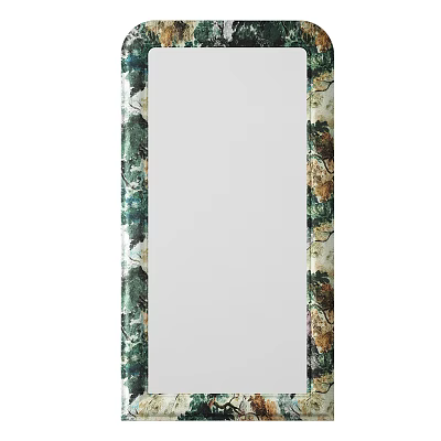 Decorative Wall Mirror With Green Brown Pattern Frame And Natural Design Elements 3d model