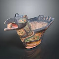Bird Shaped Artistic Decorative Furniture Piece With Carved Eyes Feathers And Green Orange Brown Colors