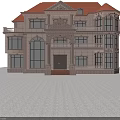Classic Detached Villa Exterior Architecture With Red Tile Roof And Stone Facade Design