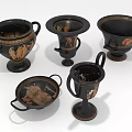 Black Decorative Pottery Vessels With Gold Patterns Various Shapes Household Items
