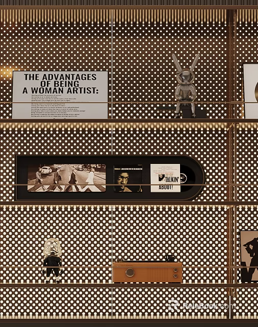 Art Themed Decorative Ornament Set With Vinyl Records Art Text Prints And Perforated Metal 3d model 