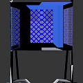 Blue Shopping Cart With White Frame Mesh Design And Wheels On Black Background