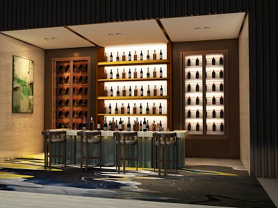 Elegant Modern Wine Cabinet With Glass Shelves LED Lighting And Bottle 3d model