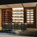 Elegant Modern Wine Cabinet With Glass Shelves LED Lighting And Bottle