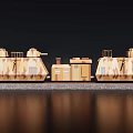 Doll Figure on Camouflage Model Train with Multiple Carriages on Track