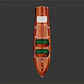 Red Wooden Speedboat With Green Cockpit Windows And Glossy Finish