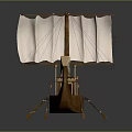 Ancient Ship Model With White Sail Decorative Prow Stern Small Chest And Oars