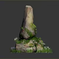 Natural Stone Decorative Landscape With Moss Covered Rocks Green Grass And Small White Flowers