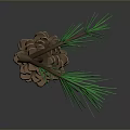 Natural Decorative Pine Cone With Green Needles For Home Decoration 3d model