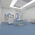 Sterile Operating Room With Surgical Table Medical Lights Cabinets And Blue Floor