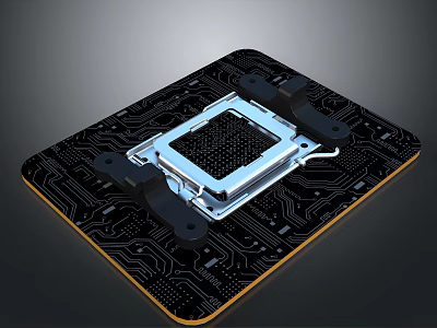 Modern Electronic Circuit Board With Central Chip Socket And Intricate Circuit Paths 3d model