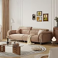 Modern Chic Beige Fabric Sofa and Glass Coffee Table Set With Throw Pillows Blanket Rug