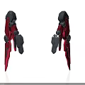 Red And Black Robotic Mechanical Arms With Symmetrical Structure And Industrial Joint Components