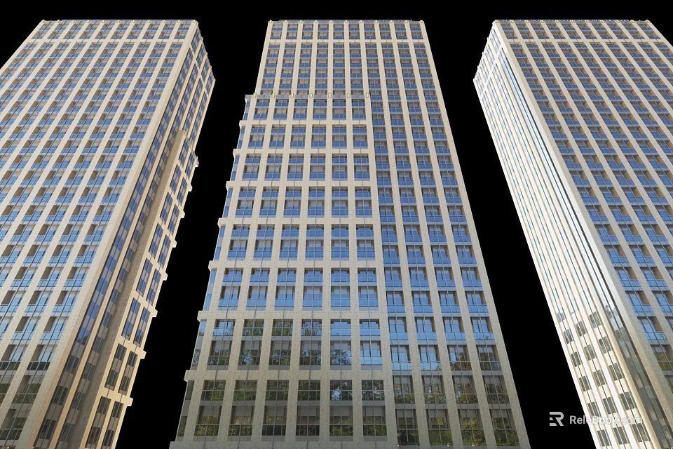 Modern High Rise Residential Building with Glass Windows and Symmetrical Exterior Design 3d model 