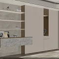 Elegant Modern Built in Bookcase Design With Marble Shelves And Lighting
