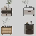 Modern Stylish Bedside Tables With Drawers Storage Plants And Decorative Items 3d model
